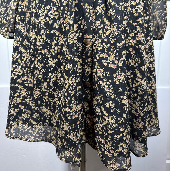 Miss Me Off The Shoulder Women's Floral Black Tan 1/2 Sheer Sleeve Dress Size S - Picture 7 of 14